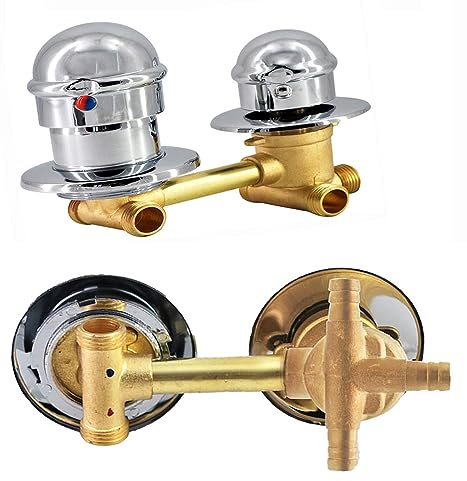 Mitigeur Cabine De Douche, 2/3/4/5 Voies Sortie Robinet Cabine de Douche D'eau Filetage/intubation, Filetage À Vis en Laiton Eau Froide Et Chaude, Ronde Bouton Poignée (Intubation 3 way 12.5cm)