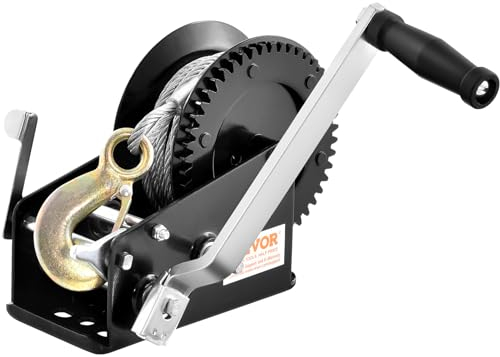 VEVOR Verricello Manuale Capacità di Tiro di 1587,5 kg Verricello Manuale per Rimorchio Barca per Carichi Pesanti con Cavo in Acciaio da 10m Cricchetto a 2 Vie, Verricello Manuale per Rimorchio Barca