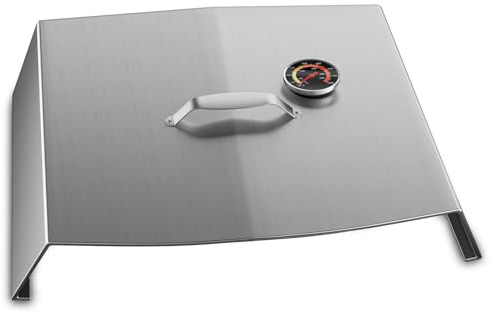Delixike BBQ Pizzaaufsatz, Pizza-Cover aus Edelstahl mit Thermometer, Pizza Grillaufsatz, Edelstahl, Silber 47x37