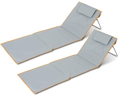 Stagecaptain Esterilla de Playa “Layla” Set de 2 - Esterillas Acolchadas con Almohada - Respaldo Ajustable - Bolsa de Almacenamiento con Cierre - Tumbona Ligera Plegable con Correa de Transporte