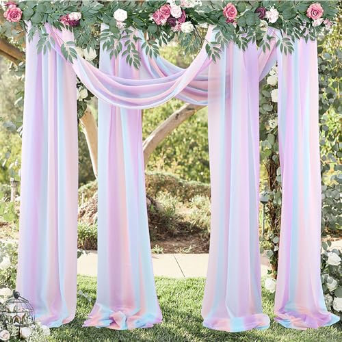 Mateju Chiffon Hochzeit Vorhang Hochzeitsbogen, 2 Stück Chiffon Tüll Stoff Querbehang Deko Gardinen Hintergrund Hintergrund für Dekoration Torbogen Zeremonie (75x550cm,Farbig)
