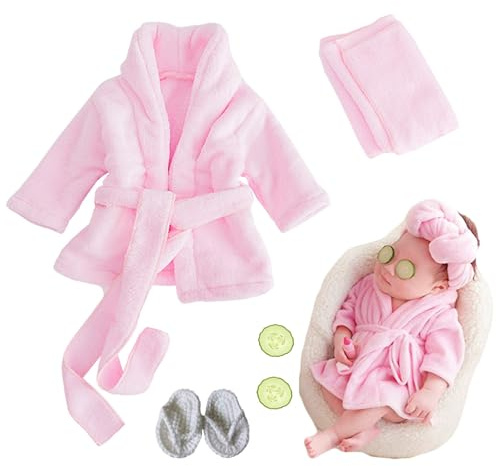 Xanewza Pack of 6 Newborn Photography Props, Baby Photo Shoot Costumes, Bathrobes, Bath Towel Outfit with Slippers, Cucumber Photo Props for Toddlers, Boys, Girls, pink, 0 Monate