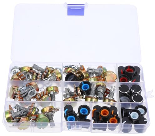 Gitarren Potentiometer Bausatz 1 Satz mit B5k 10k 20k 50k 100k | Potentiometerkappen und Knopf Ersatz, Metall Kunststoff Carbonfilm, für Elektronikprojekte und Reparaturen