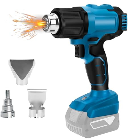 Cordless Heat Gun Compatible with Bosch B 18V Battery, 4 Nozzles | Brushless Motor, 2 Temperature Setting, Max 932°F(500°C), Overload Protection, for Shrink Tubing Crafts Resin, No Battery