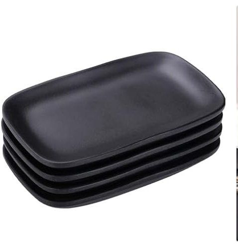imposyu 8 Pièces Assiette Rectangulaire Noir Assiettes Plates Petit Plat de Service Rectangulaire 15,5x9x1,8cm Assiettes Service de Table pour Sushis, Dessert, Gâteau, etc