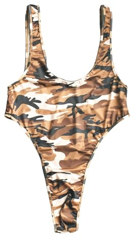 QiaTi Herr jockstrap leotard kamouflage bodysuit string underkläder backless brottning singlet jumpsuits för män, 1# kaffe, M