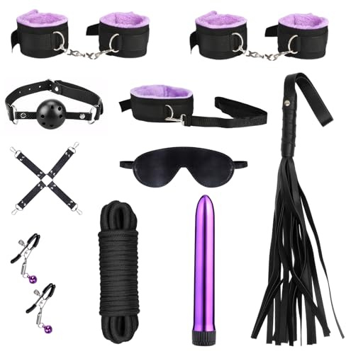Oziral Kit de Bondage BDSM 10 Piezas Accesorios para Juegos BDSM Negro