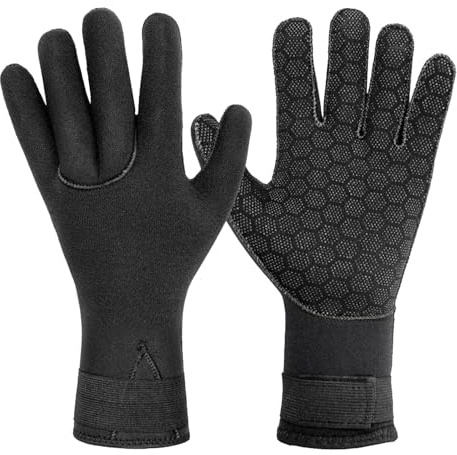 JiaYouLC 3mm Non-Slip Neoprene Gloves with Adjustable Strap Thermal Wetsuit Gloves for Women and Men Cold Water Swimming (Black, L)