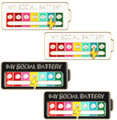 QWORK® 4 Stück Social Battery Pin Set, Lustige Stimmung-Broschen für Ganze Woche, Interaktive Stimmungsnadeln