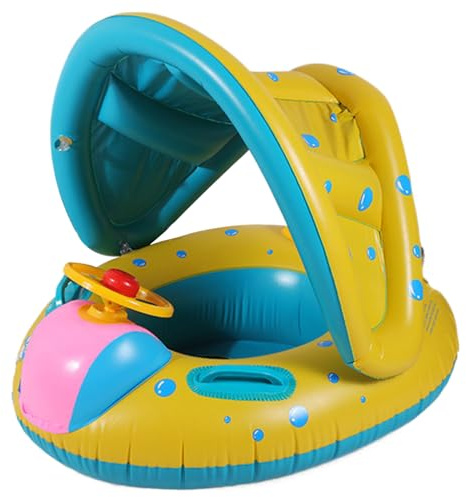 Pesoncarl Baby Pool Float, aufblasbares Auto-Form Baby Float mit Baldachin, Sonnenschutz-Schwimmring mit Nicht rutschem Griff für Kinder 6-48 Monate, Spielzeug.