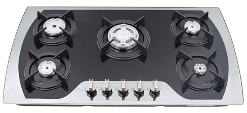 Fornello a gas a 5 fuochi, in acciaio inox, da incasso, da campeggio, per gas naturale con capacità di gas di 3 kW, 2,75 kW, 2 × 1,75 kW e 1 kW