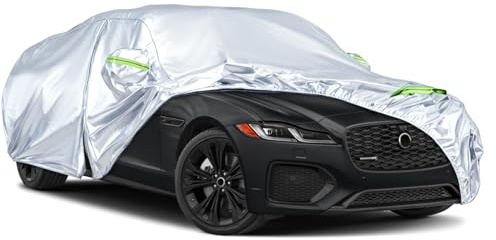 Waterproof Car Cover Fit for Jaguar XF 2007-2024, Outdoor Cover, Silver | All Weather Car Cover, with Zipper Door & Windproof Bands for Snow Rain Dust Protection