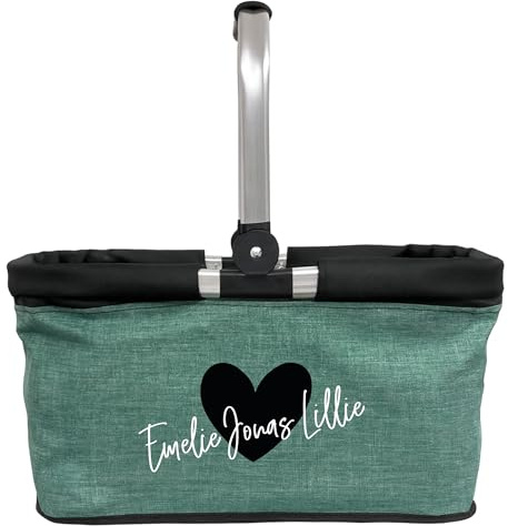 AMBERGER DESIGN by A&M Osterhage amd Einkaufskorb Herz mit Wunschname Picknickkorb Einkaufkorb Geschenk-Oma Tragekorb faltbar Unisex-Geschenk Einkaufstasche 20L