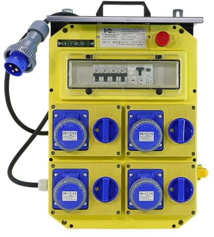 Quadro Elettrico Portatile 3kW IP67 In Vetroresina Con 4 Prese 2P+T 230V 16A E Spina 2P+T 16A | Impermeabile, Per Esterni, Da Cantiere, Resistente Acqua E Polvere, Pronto All'Uso, Robusto E Sicuro