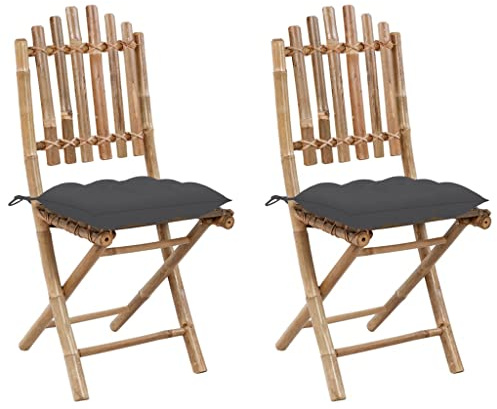 Frdhee Gartenstühle Gartensessel, Klappbare Gartenstühle 2 STK. mit Kissen Bambus für Garten, Balkon, Hinterhof