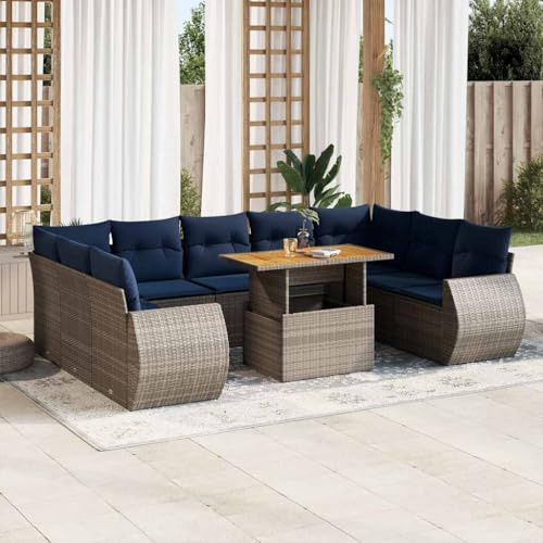SKTQYQO Gartensofa-Set Balkonset Outdoor-Möbel-Set Multifunktionales Balkonmöbel-Set Geeignet für Balkon 10-teilig mit grauen Kissen aus Polyrattan
