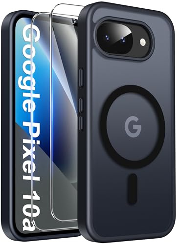 Opkiegrn Funda para Google Pixel 10a Magnética Compatible con Magsafe con 2 Protector de Pantalla Carcasa, Protectora Antigolpes para Google Pixel 10a Translúcido TPU Funda Antihuellas Mate - Negro