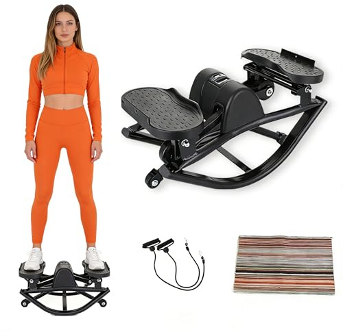 The Rock Stepper Step Side-to-Side Lateral Rocking Fitness Stepper with Digital Monitor/Resistance Bands Machine for Home Workout Machine for Home Workout (All Black)