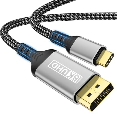 USB C auf DisplayPort 1.4 Kabel,3M 8K@60Hz/30Hz 4K@240Hz /144Hz HDR VRR Thunderbolt 4/3 DP1.4 Kabel kompatibel mit iPhone 17Pro/17Pro Max/16/15/MacBook Pro Air/Mac/iPad Pro/Air 5/Surface Pro /XPS