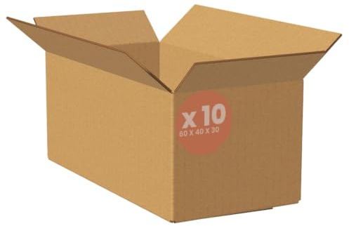 Imballaggi Point - Cajas cartón habana - Dos ondas - 60 x 40 x 30 cm - Cajas para embalaje para envío y mudanza - Protectoras, robustas y resistentes - Juego de 10
