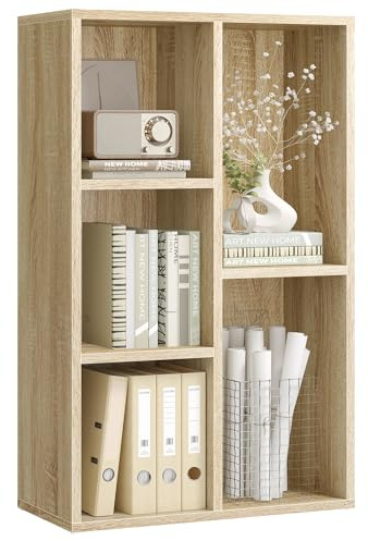VASAGLE Custos Kollektion - Bücherschrank, Bücherregal, mit 5 Fächern, Büroregal, Würfelregal, Standregal, für Wohnzimmer, Schlafzimmer, Büro, Kinderzimmer, eichefarben LBC25NL