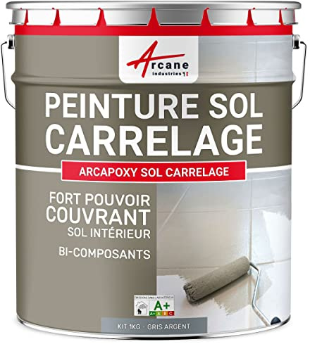 Peinture Sol Carrelage Résine Époxy - ARCAPOXY 1 kg Gris Argent - RAL 7001 | Résine Époxy Sols Carrelés, sans sous-Couche, Imperméabilise, Résiste aux Chocs, Taches et Chaleur - Arcane Industries