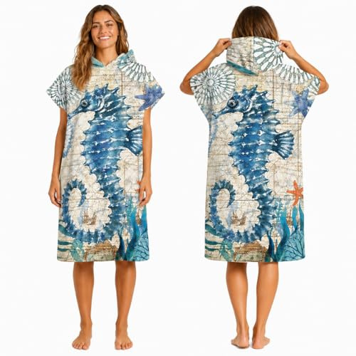 Odot Badeponcho mit Kapuze, Umziehhilfe Strand Drucken Surfponcho, Handtuch Poncho aus Kompakt und Sehr Leicht Mikrofaser, Ultraleicht und Schnelltrocknend, für Herren Damen und Kinder