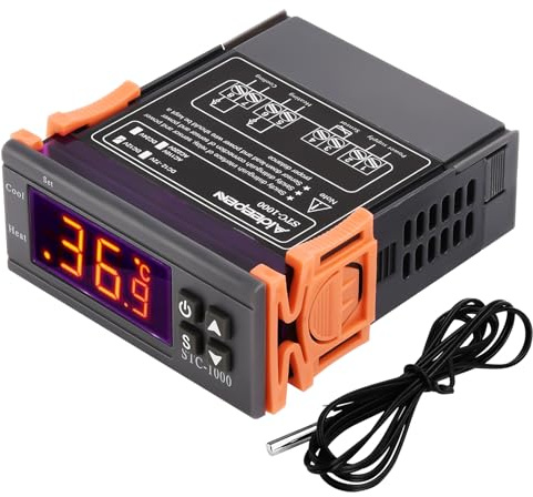 Aideepen STC-1000 temperaturstyrenhet, DC 12V 10A, digital allround termostat temperaturkalibrering med NTC-sensorsond för jäsningslucka, värme och kylning