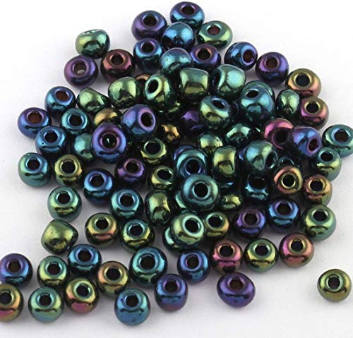 Perlin Rocailles Glasperlen Indianerperlen Saatperlen Pony Perlen 3mm Metallic Farbe 8/0 Rund Mini Perle Seed Beads 3300 Stk (Grün Blau)