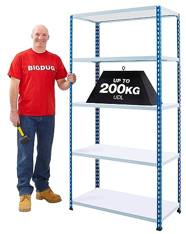 BiGDUG Garage 5 Tier Shelving Unit 1830mm Chipboard Shelves (1830h x 915w x 455d mm)