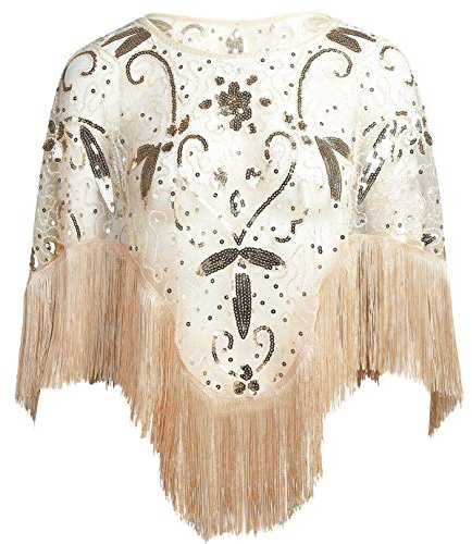 EORUBE 1920s Stola Schal Damen Pailletten Umschlagtücher | Stola für Abendkleid Retro Gatsby Party Fasching Kostüm Accessoires
