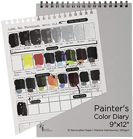 HG Art Concepts Malerkalender, Spiralbindung, säurefreies Farbmusterbuch mit 10 Seiten für Acryl- oder Ölfarbe, 22,9 x 30,5 cm, 1 Stück