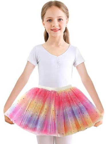 Faldas Tutú Niñas Tul Falda Ballet Infantil Arcoíris de Hada 4 Capas Disfraz Princesa para Fiestas Espectáculo Baile Cumpleaños Vida Diaria Fotografía Juego Escolar Vestido Niñas 3-8 Años (D)