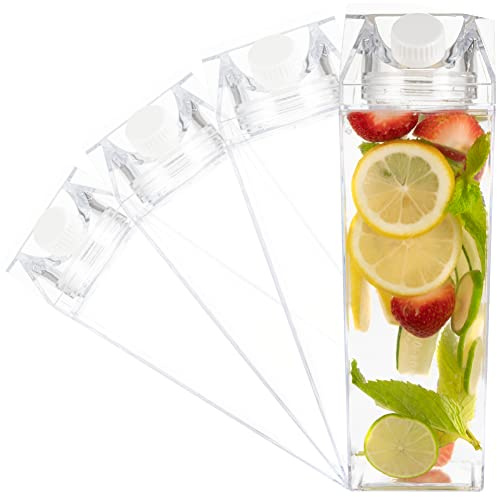 BOARDS+ Milk Carton Water Bottles 34oz (4 Pack) | Clear Aesthetic Plastic Water Bottle for Your Favourite Drinks!