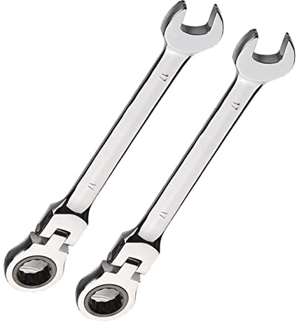 Vokenforu 17mm Ratchet Spanner,2 PCS Ratcheting Combination Wrench, Flex-Head Hardened Chrome Vanadium Steel Open End Spanner Metric