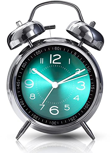Tetino Super Loud Alarm Clock for Heavy Sleepers,4 inches Twin Bell Alarm Clock with Backlight,Battery Operated,Silent Non Ticking,for Kids,Adults,Bedrooms,Retro Decor Desk Analog Clocks. (Green)