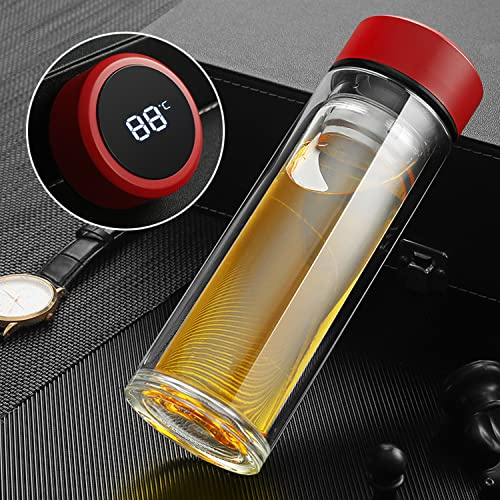 ZMHQLPDZ Tea Infuser Bottle - Double Wall Glass Portable Travel Mug with Stainless Steel Filter - Tea Tumbler Water Bottle Diffuser Bottles Tea Cup for Loose Tea Flower Herbal (Red)