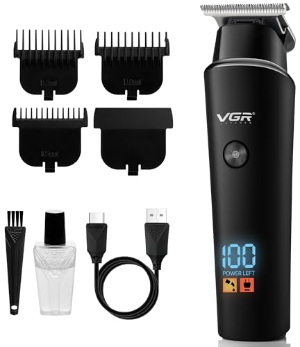 VGR Beard Trimmer Men's Cordless Hair Clippers - Rechargeable Electric Shaver with 500 min Battery - Grooming Kit for Professional Precision Facial Stubble, Body, Balding Head Haircut