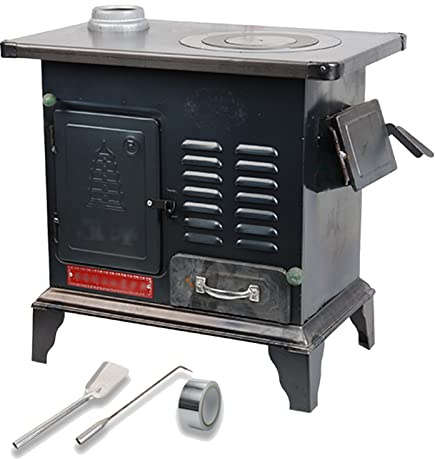 Rechteckiger Holzofen, Effizienter Kohleofen für den Innenbereich, ​mit Backofen, ​unterstützt mehrere Brennstoffe, zum Heizen, Kochen und Trocknen von Kleidung im Winter (Color : A)