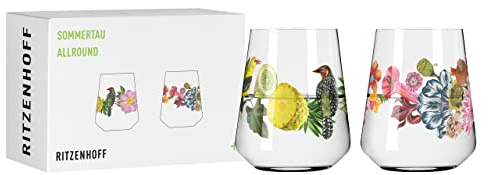 Ritzenhoff 2932001 Verre universel, set de 2 verres de 500 ml - série Sommertau Allround - style floral, multicolore - Made in Germany
