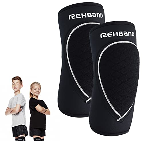Rehband Coderas para niños 1 Pieza o 1 par Negro Coderas cómodas para Voleibol y Balonmano Codera Deportiva Fabricada en Neopreno de 3mm, Color:Negro - 1 Par, Talla:M
