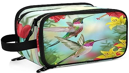 Kulturbeutel Blumenkolibri Große Kosmetiktasche Kulturtasche Waschtasche Make Up Tasche Waschbeutel Schminktasche für Damen Mädchen