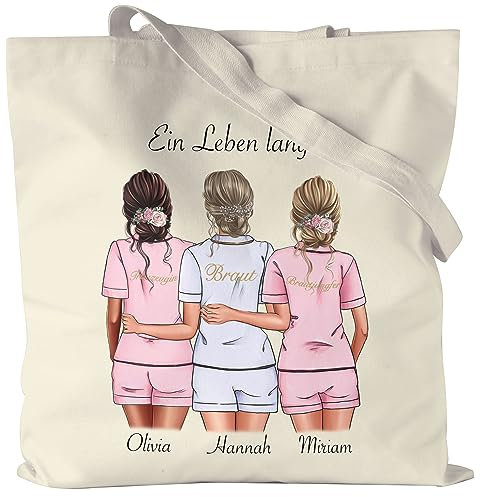 Kiddle-Design Brautjungfer Jutebeutel Personalisiert Name Braut & 2 Trauzeuginnen | Frage & Danke-Geschenk für Freundinnen Brautjungfern & Brautparty