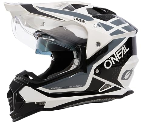 O'NEAL Casco de Moto Enduro Aberturas de ventilación para un máximo Flujo de Aire y refrigeración, Carcasa ABS, Visera Solar integrada Casco Sierra R V.24 Adulto Negro Blanco Gris Talla XL