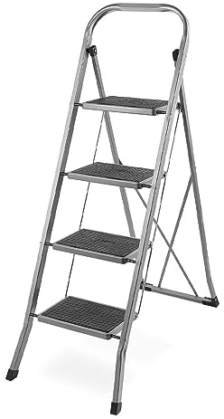 2 3 4 Step Ladder Foldable Anti-Slip Pedal Stainless Steel Stool Ladders Collapsible For Compact Storage Portable DIY Steppladder Perfect for Kitchen & Household Max Weight 150Kg (4 Step Ladder)