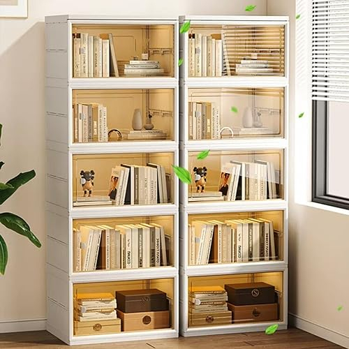 Stapelbares Bücherregal aus Kunststoff mit 1–5 Etagen, große Faltbare Aufbewahrungsboxen for Kofferraum, Auto, Wohnheim, Zimmer, Zuhause, Büro, Schule, Aufbewahrung zu Hause (Color : White, Size : 5