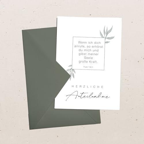 Christliche Trauerkarte “Anteilnahme”, Postkarte oder Grußkarte, auf Wunsch mit farblich passendem Briefumschlag, Format A6 (Postkarte mit Briefumschlag)