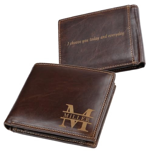 Gemszoo kundenspezifisch graviertes Herren-Geldbörse Personalisierte Initialen Name Text Geldbörse für Männer Minimalistische Bifold Echtleder-Geldbörsen für Vater Opa Ehemann Freund Geburtstag