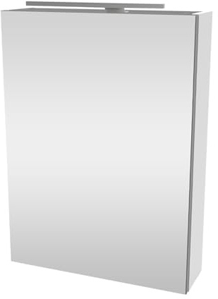 FACKELMANN SCENO Spiegelschrank mit LED-Beleuchtung – Alibertschrank für Bad und Gäste-WC (50 x 68 x 15,3 cm) – SBC Badschrank mit Spiegel in Weiß – Tür rechts