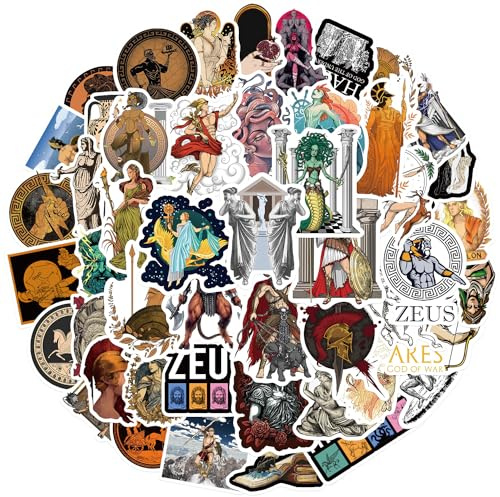 AUCEKO Confezione da 50 adesivi mitologia greca, impermeabili, in vinile, per computer portatile, auto, moto, bicicletta, skateboard, bagagli, valigie, computer